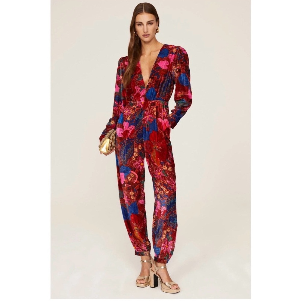 FARM Rio Velvet Floral Jumpsuit | Luxe Statement Piece | Size XS